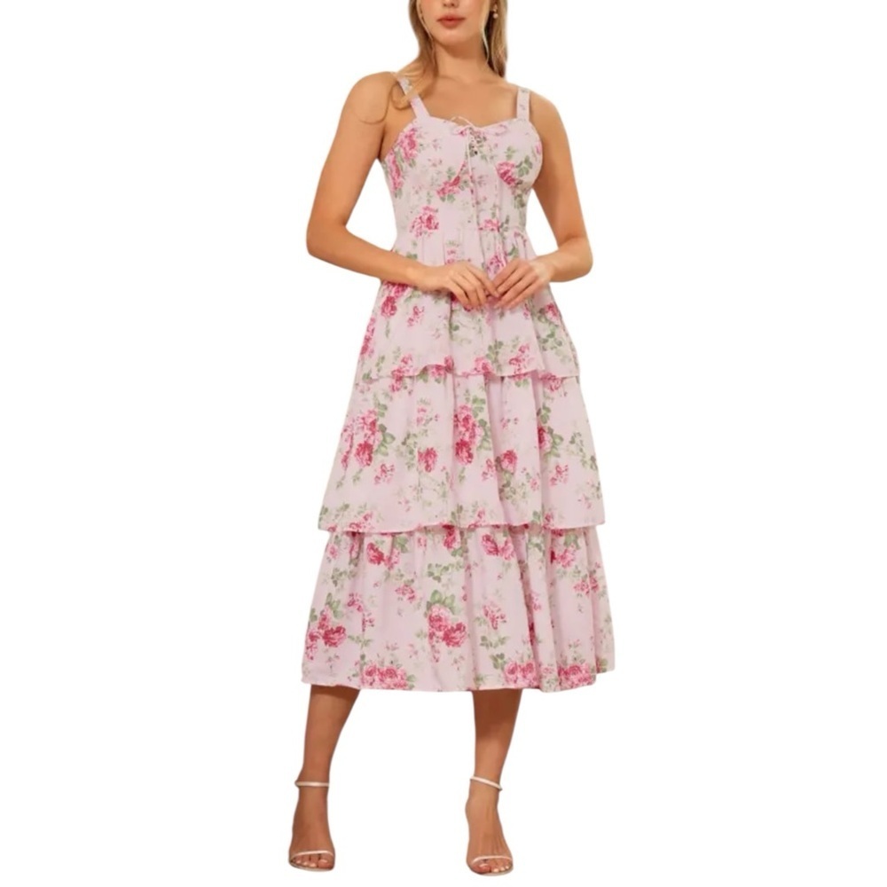NWT Scarlet Darkness Floral Tiered Cottagecore Wedding Guest Midi Dress 10